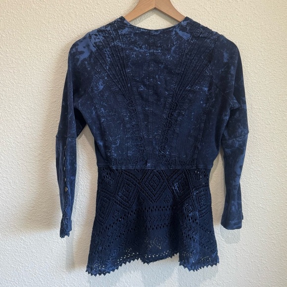 Caamana Sweaters Womens Small Button Down Blue Gothic Lace Top Grunge Y2K Eyelet - Picture 6 of 8